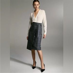 Babaton Karl Wool Cashmere Wrap Skirt Heathered Charcoal Glen Check 69837